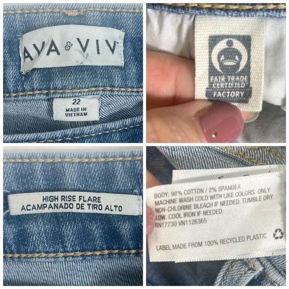 NEW Ava & Viv Women's Blue Jeans Size 22 High-Rise Flare Raw Hem Distressed - Picture 4 of 14